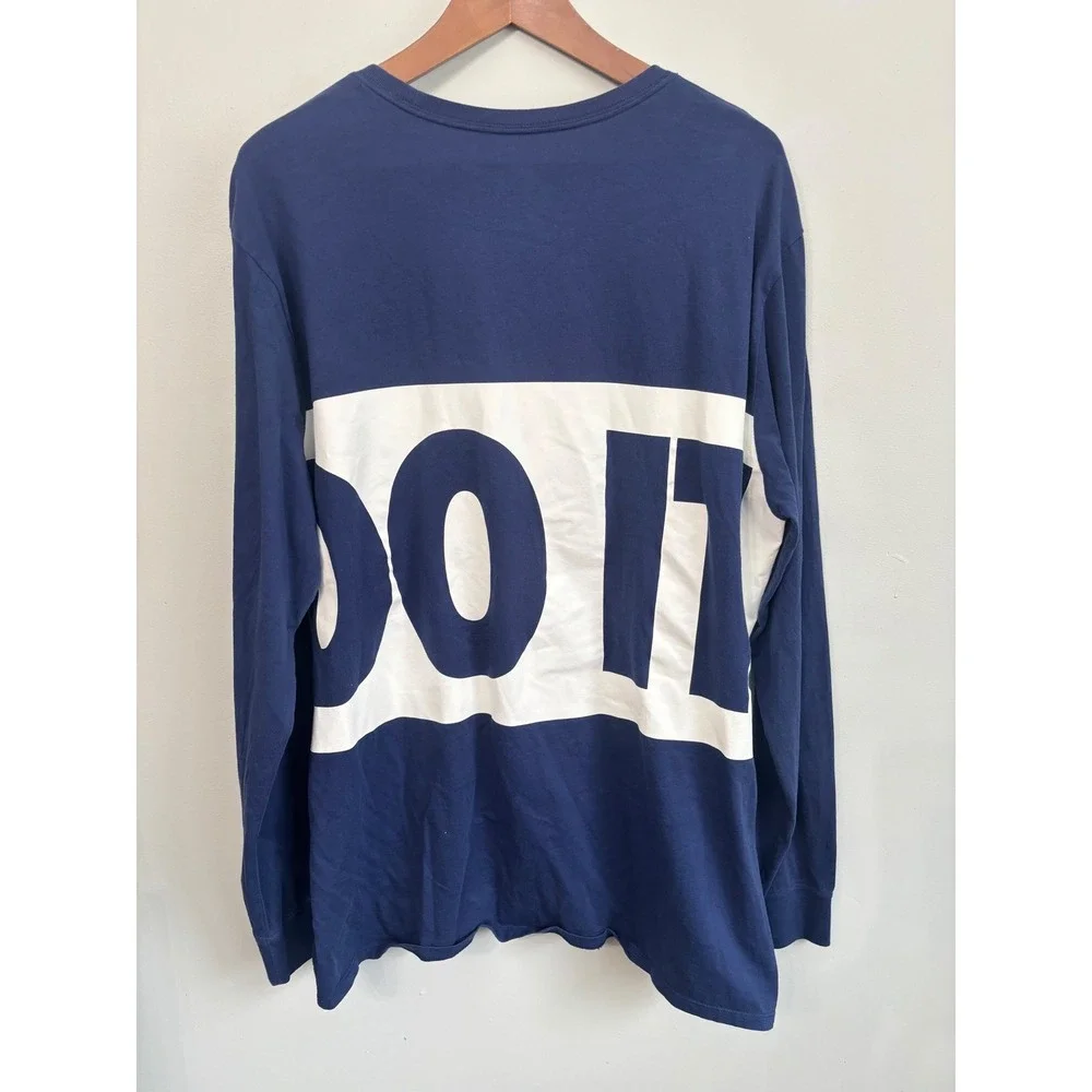 Nike Mens XXL‎ T Shirt Just Do It Long Sleeve Navy Blue Graphic Front & Back